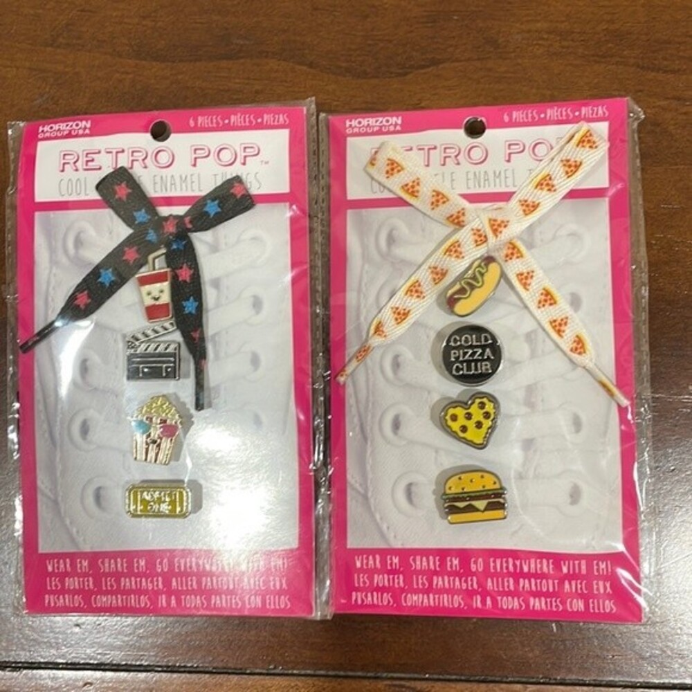 Retro Pop Enamel Shoe Charms With Laces, New! - Set of 2